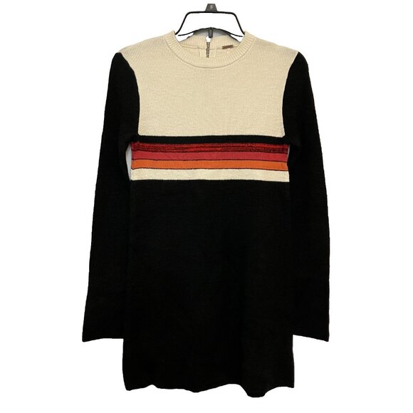 Free People Womens Linen Blend Sweater Knit Dress Color Block XS Zip Back Boho - Picture 2 of 9
